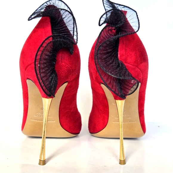 NICHOLAS KIRKWOOD Red Suede Animal Print Pumps Size 40 Very Good Condition - Picture 3 of 8